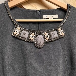 Cabi Womens Charcoal Embellished Neck Sleeveless Knit Top 6 Luxury Artsy Funky